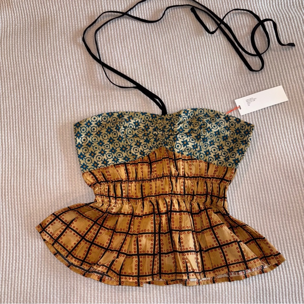 Ciao Lucia Green and Gold Patterned Blouse